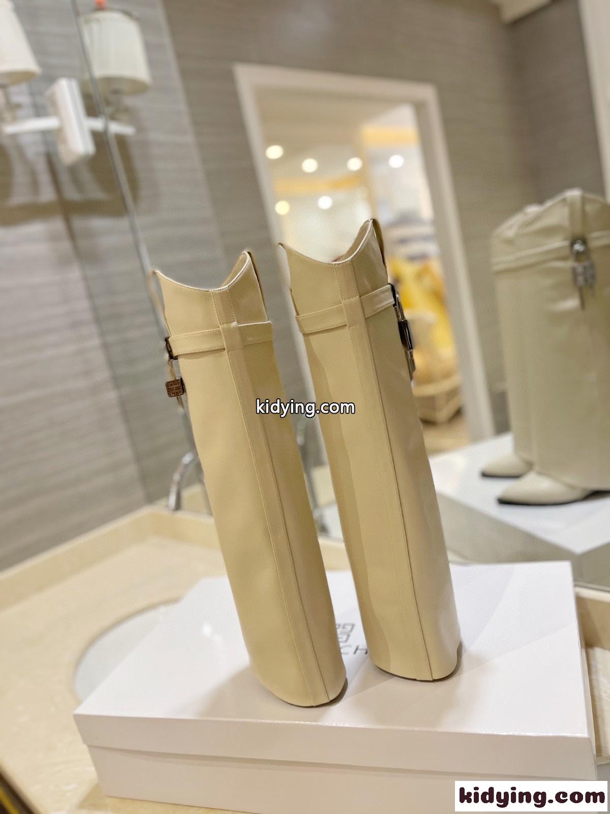 シャークロック カウボーイ ブーツ レザー ジバンシィ ブーツ スーパーコピー ベージュ-4
