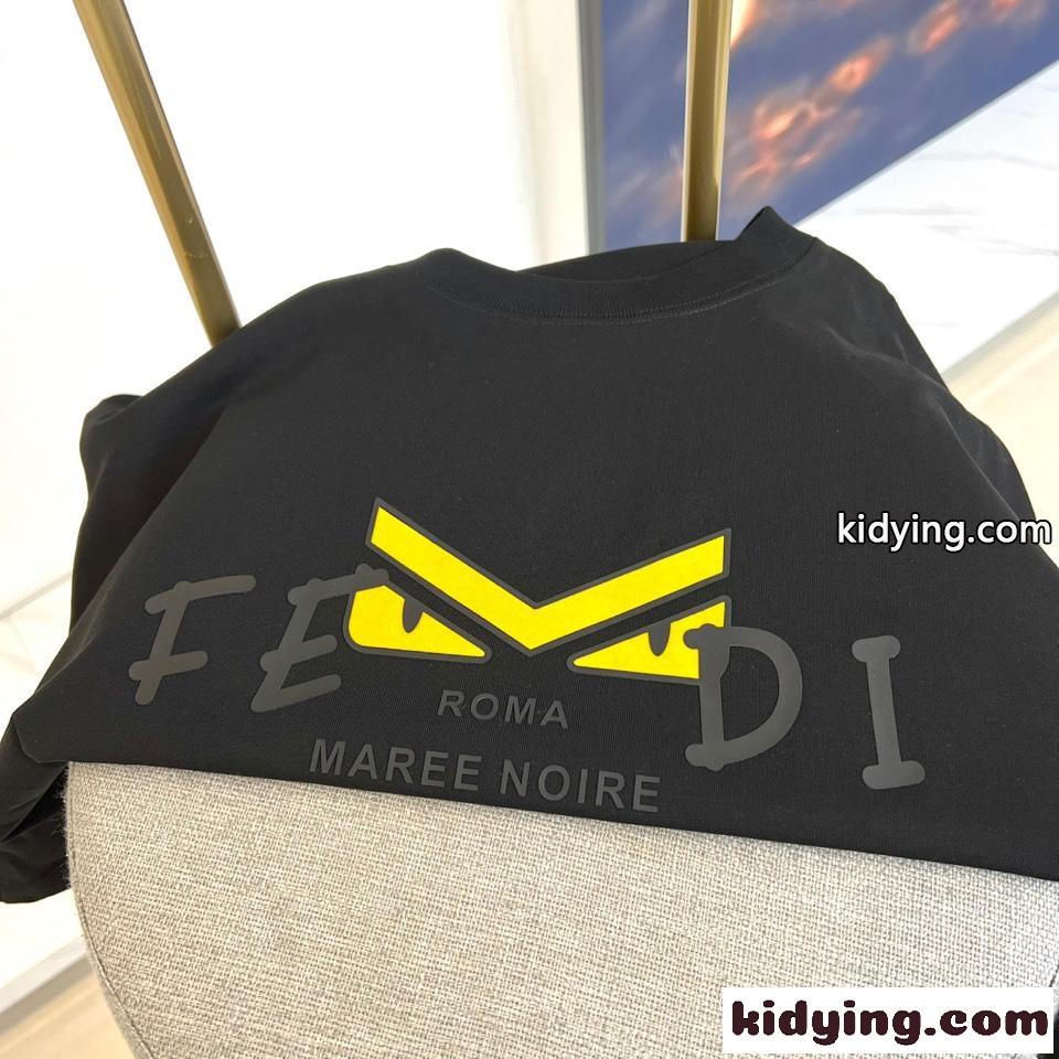 定番 カジュアル ロゴ入り コットン 半袖Tシャツ フェンディ Tシャツ コピー ブラック-2