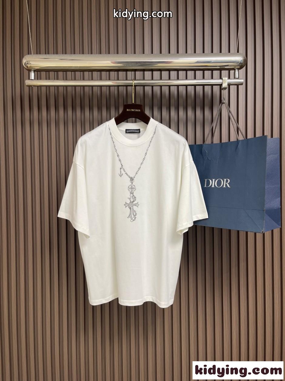 ネックレスプリント 半袖Tシャツ クロムハーツ Tシャツ 偽物 クルーネック-1