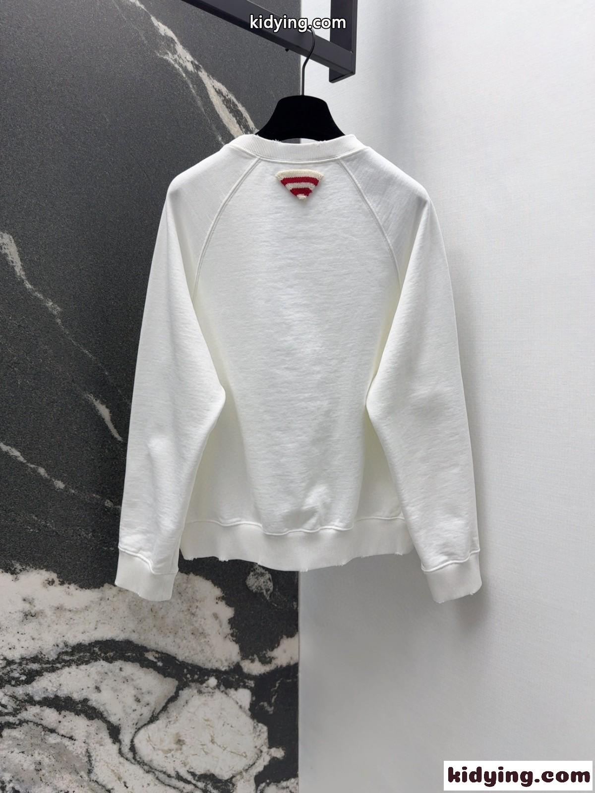 コットン クルーネック スウェットシャツ プラダ Tシャツ コピー ロゴ入り-4