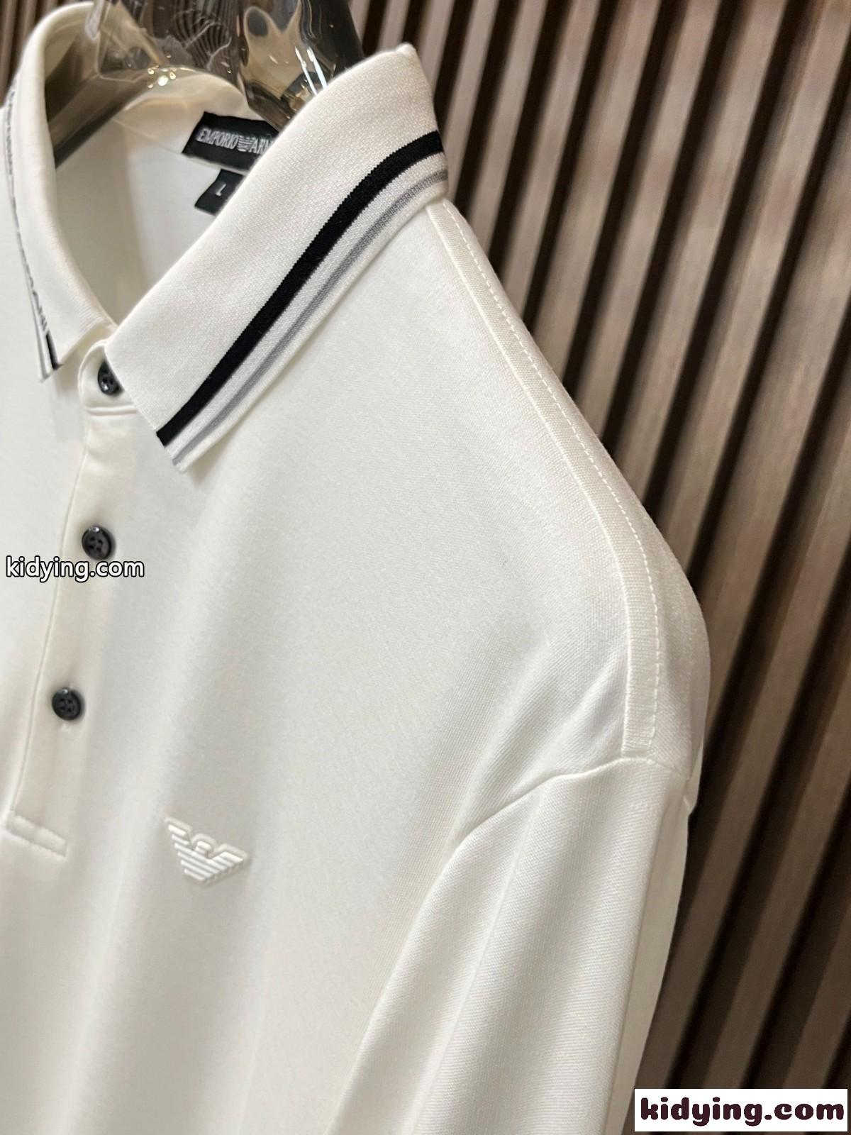 大人 カジュアル ロゴ 長袖ポロシャツ アルマーニ Tシャツ コピー ホワイト-0