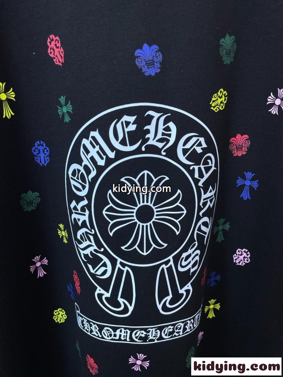 定番 カジュアル ロゴプリント 半袖Tシャツ クロムハーツ Tシャツ 偽物 クルーネック-4