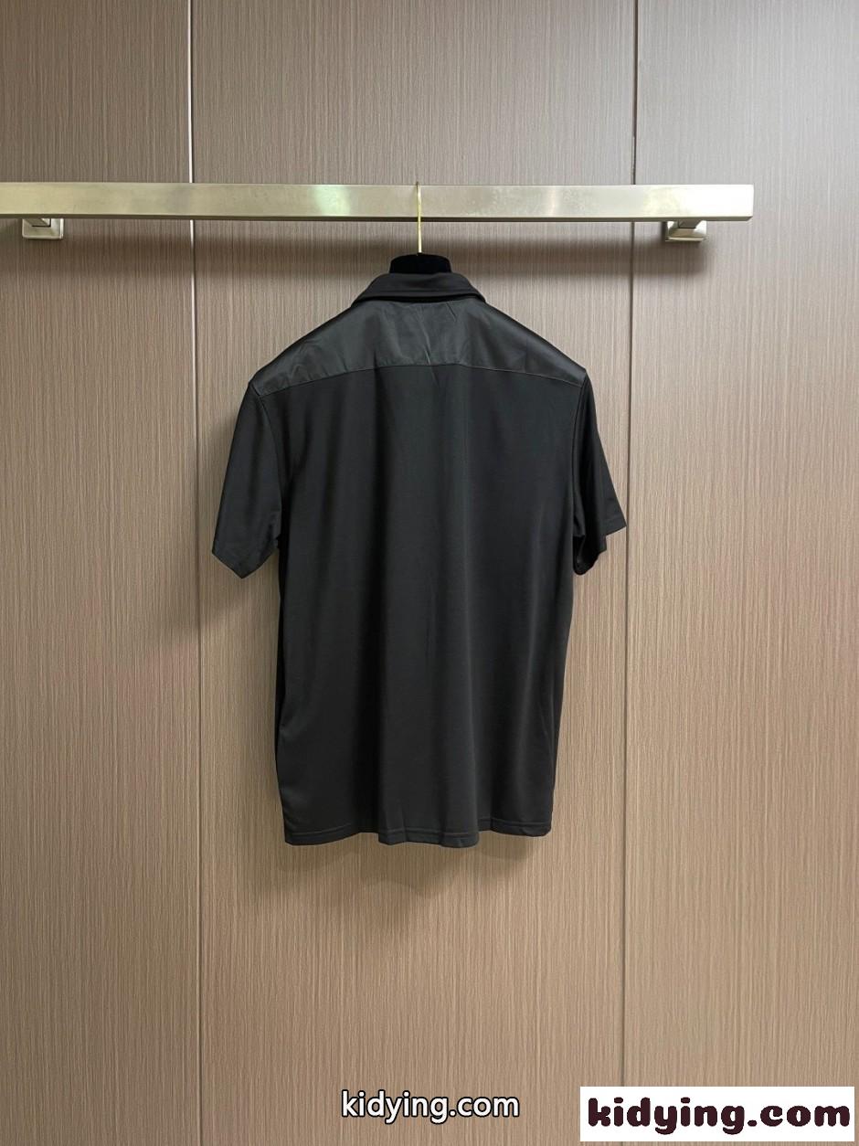 異素材ディテール 半袖 ポロシャツ プラダ Tシャツ 偽物 ブラック-2