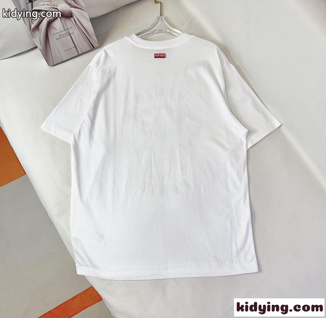 人気 クルーネック プリント ケンゾー Tシャツ コピー ユニセックス コットン ホワイト-1