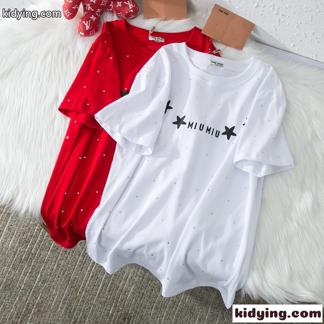 ゆったり 体型カバー おしゃれ カジュアル ミュウミュウ 半袖tシャツ コピー コット ン着心地いい トップス-1
