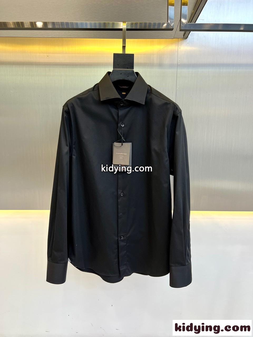 シンプル 上品 無地 合わせやすい エルメネジルド・ゼニア シャツ コピー ブラック-1