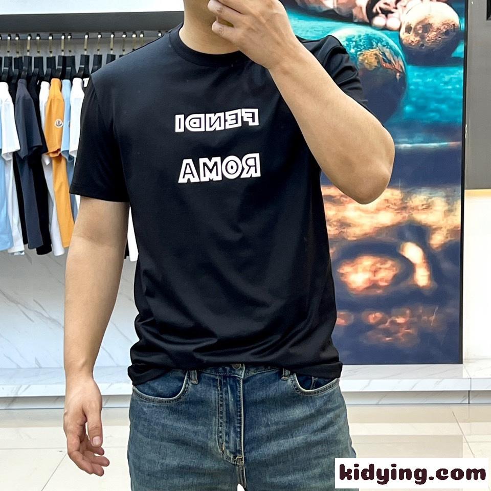 カジュアル シルケット コットン フェンディ 半袖Tシャツ コピー ブラック-1