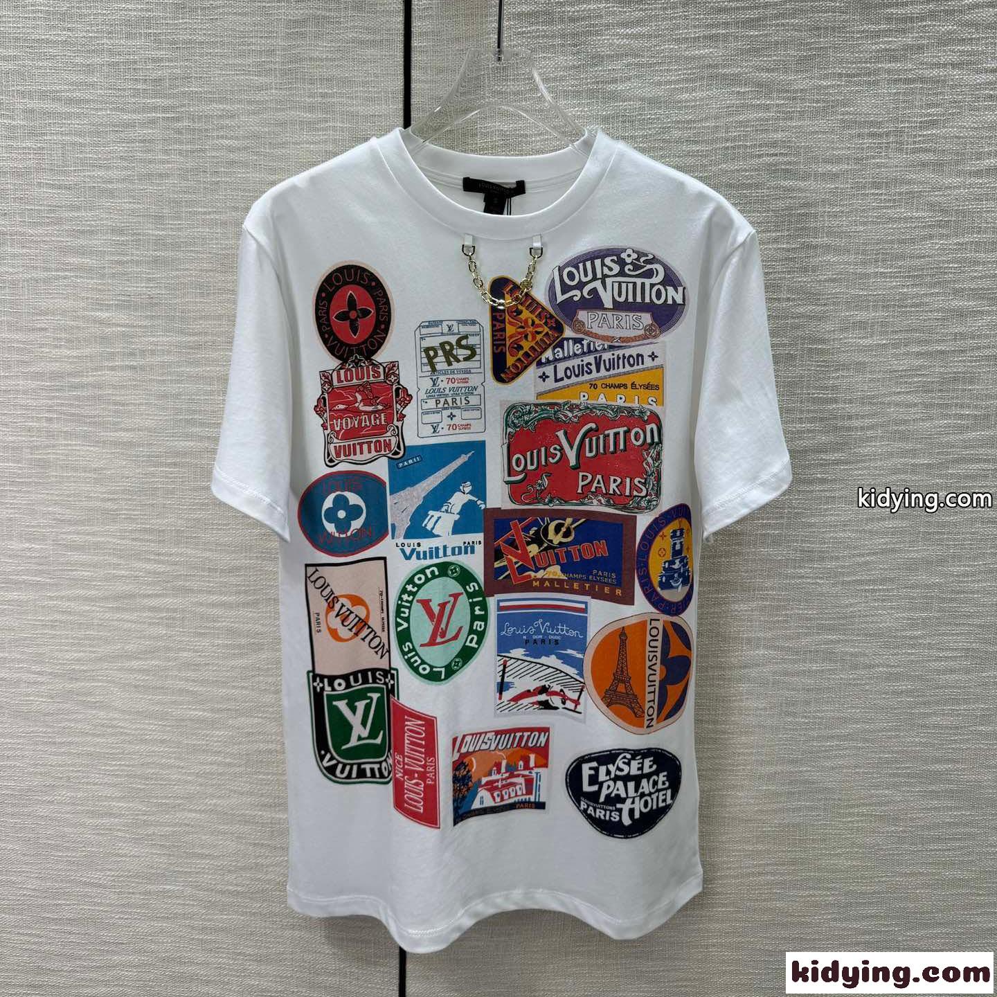 カジュアル おしゃれ プリント ルイ・ヴィトン 半袖Tシャツ コピー コットンTシャツ-0