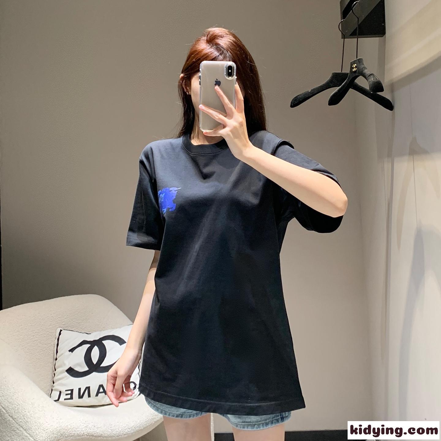 ユニセックス EKD コットンTシャツ バーバリー 半袖Tシャツ コピー ブラック-0