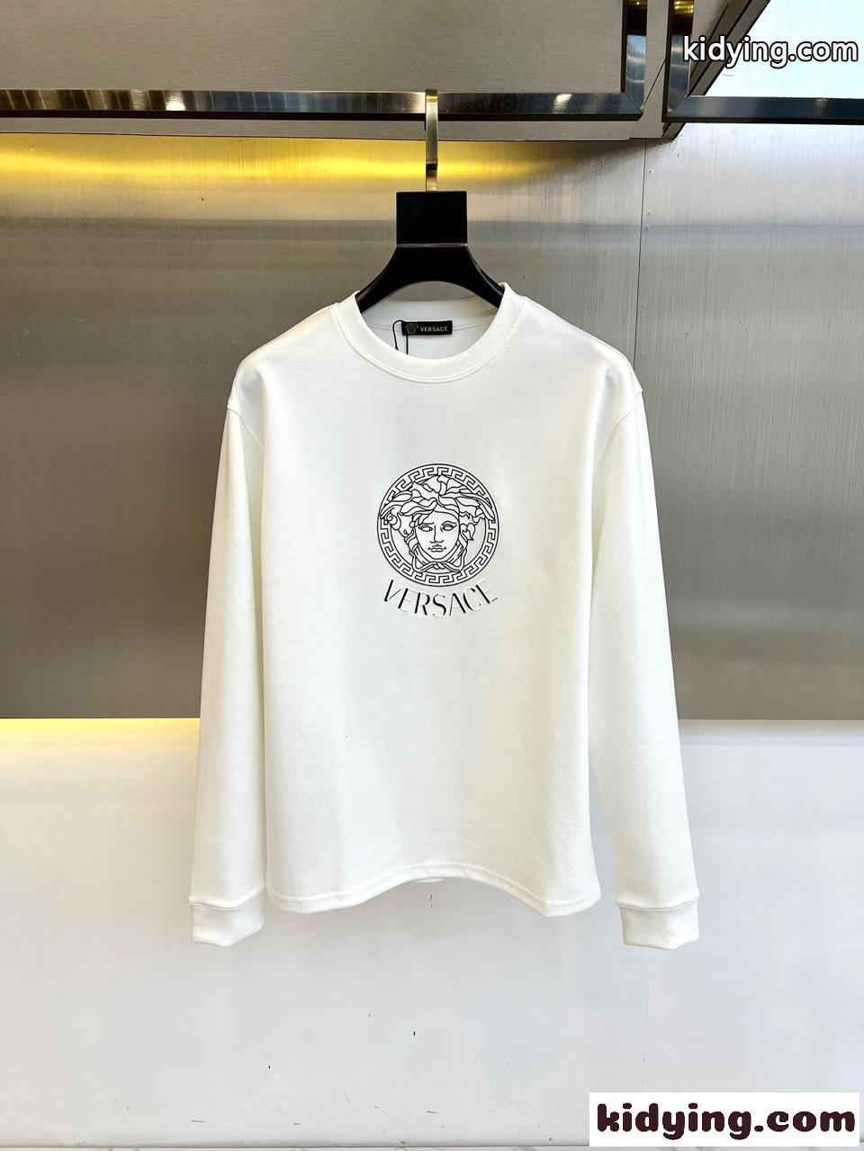シンプル ロゴ入り クルーネック スウェットシャツ ヴェルサーチェ Tシャツ コピー ホワイト-0