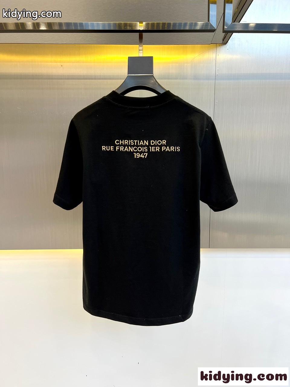 クリスチャン・ディオール 半袖Tシャツ コピー シンプル ロゴ入り クルーネック ブラック-4