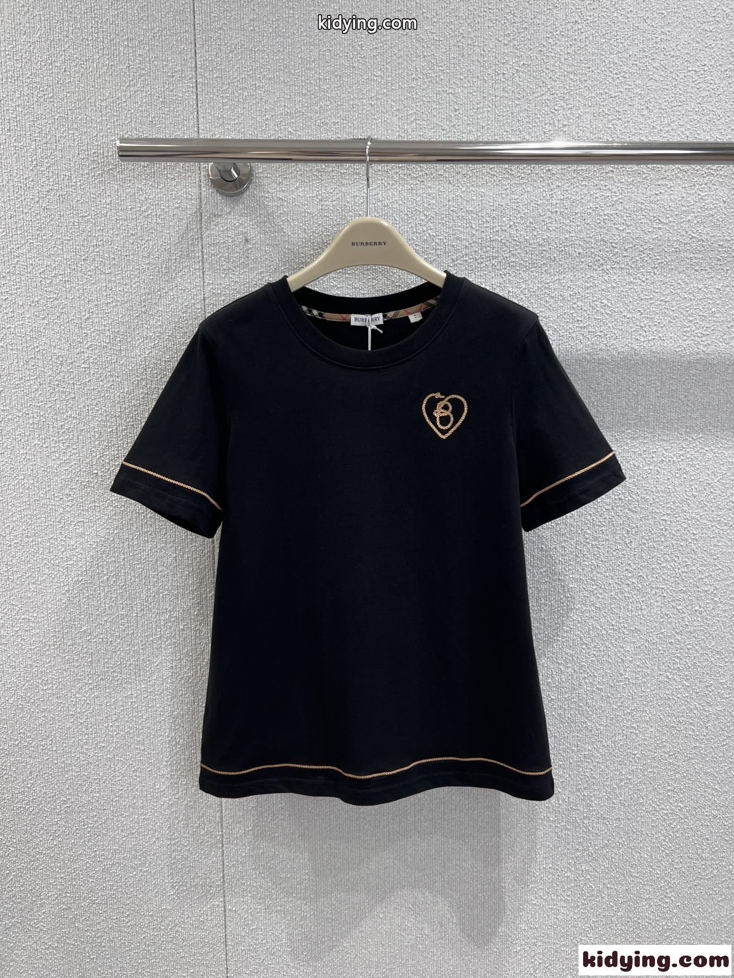 Bハート コットンTシャツ バーバリー Tシャツ コピー クルーネック ブラック-1