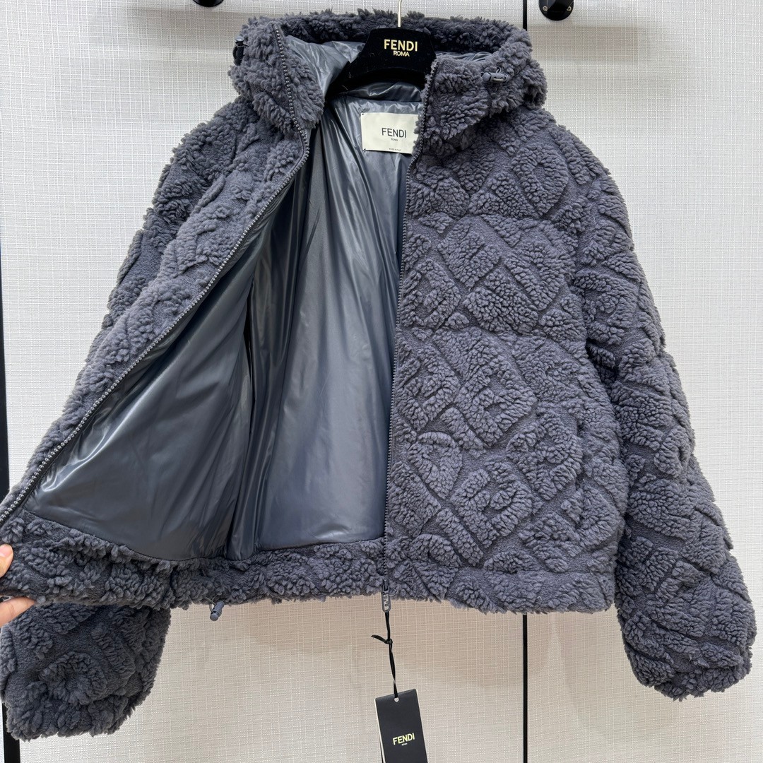 もこもこ 秋冬 可愛い フェンディ ジャケット コピー レディース グレー-4