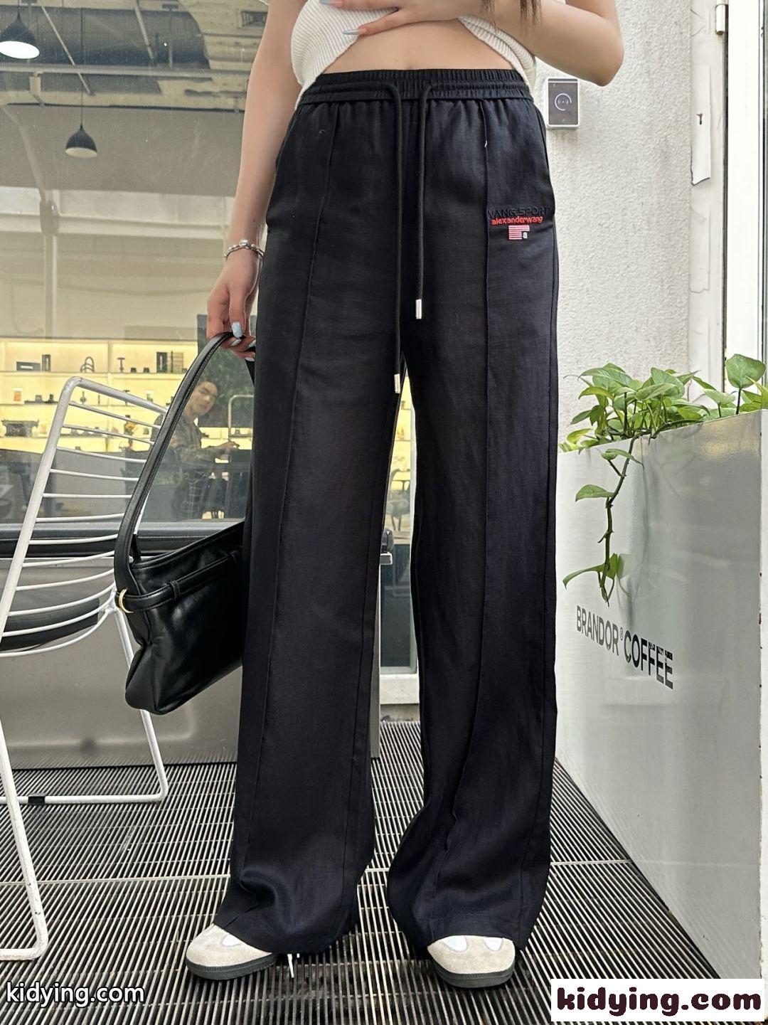カジュアル ロゴ ロングパンツ アレキサンダーワング パンツ 偽物 ブラック-5