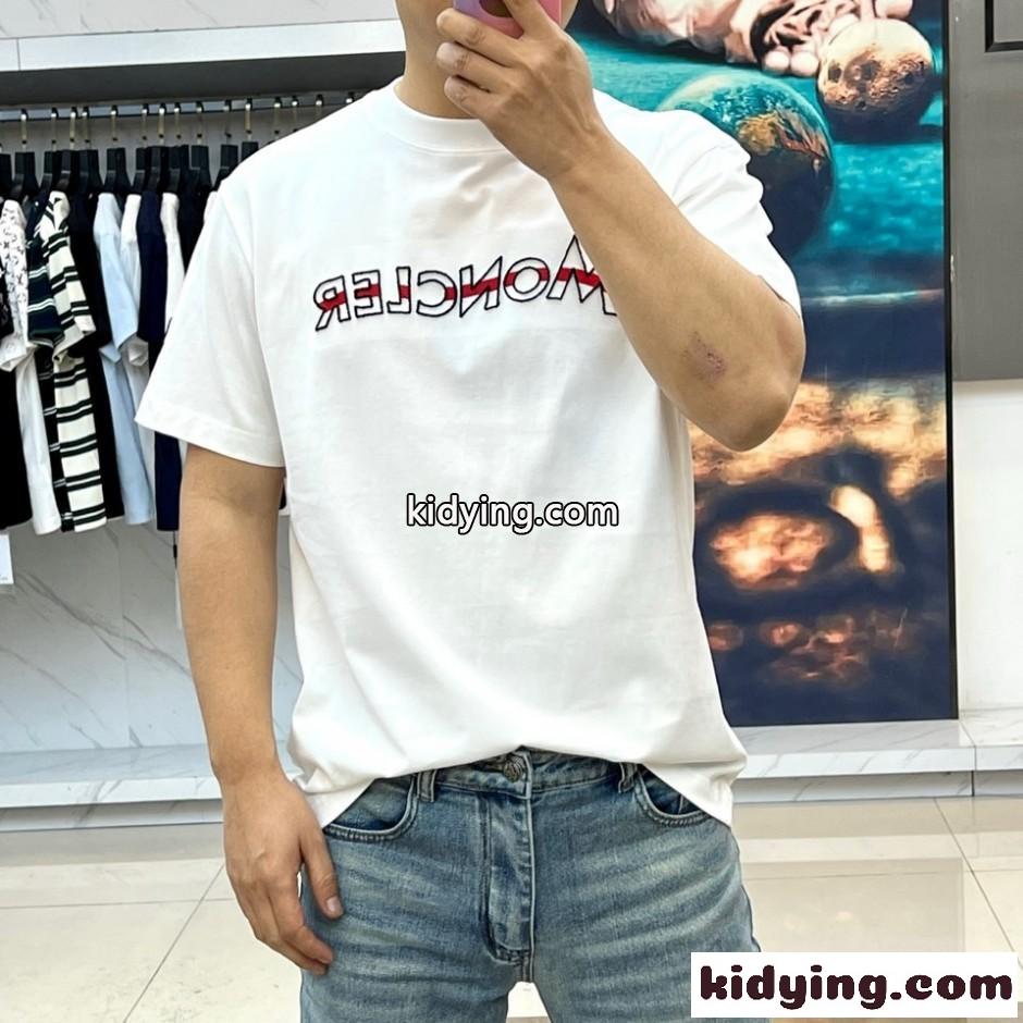 カジュアル 洗練された コットン 半袖Tシャツ モンクレール Tシャツ 偽物 ホワイト-1