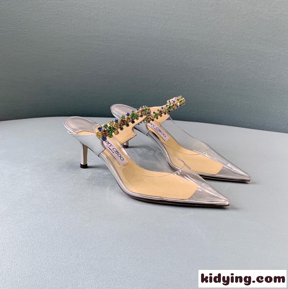 JIMMY CHOO 2021新品 最新の宝石水ドリルシリーズ 透明PVCカラードリル 銀面羊皮と踏み台 ジムシューズ  コピー-3