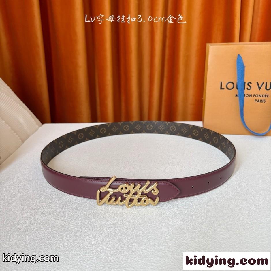 ベルト･LV スクリプト 30MM ルイ・ヴィトン ベルト スーパーコピー ワイン-4
