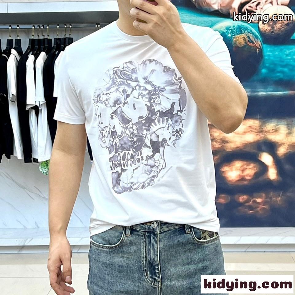 スカルプリント コットン 半袖Tシャツ アレキサンダー・マックイーン Tシャツ コピー ホワイト-1