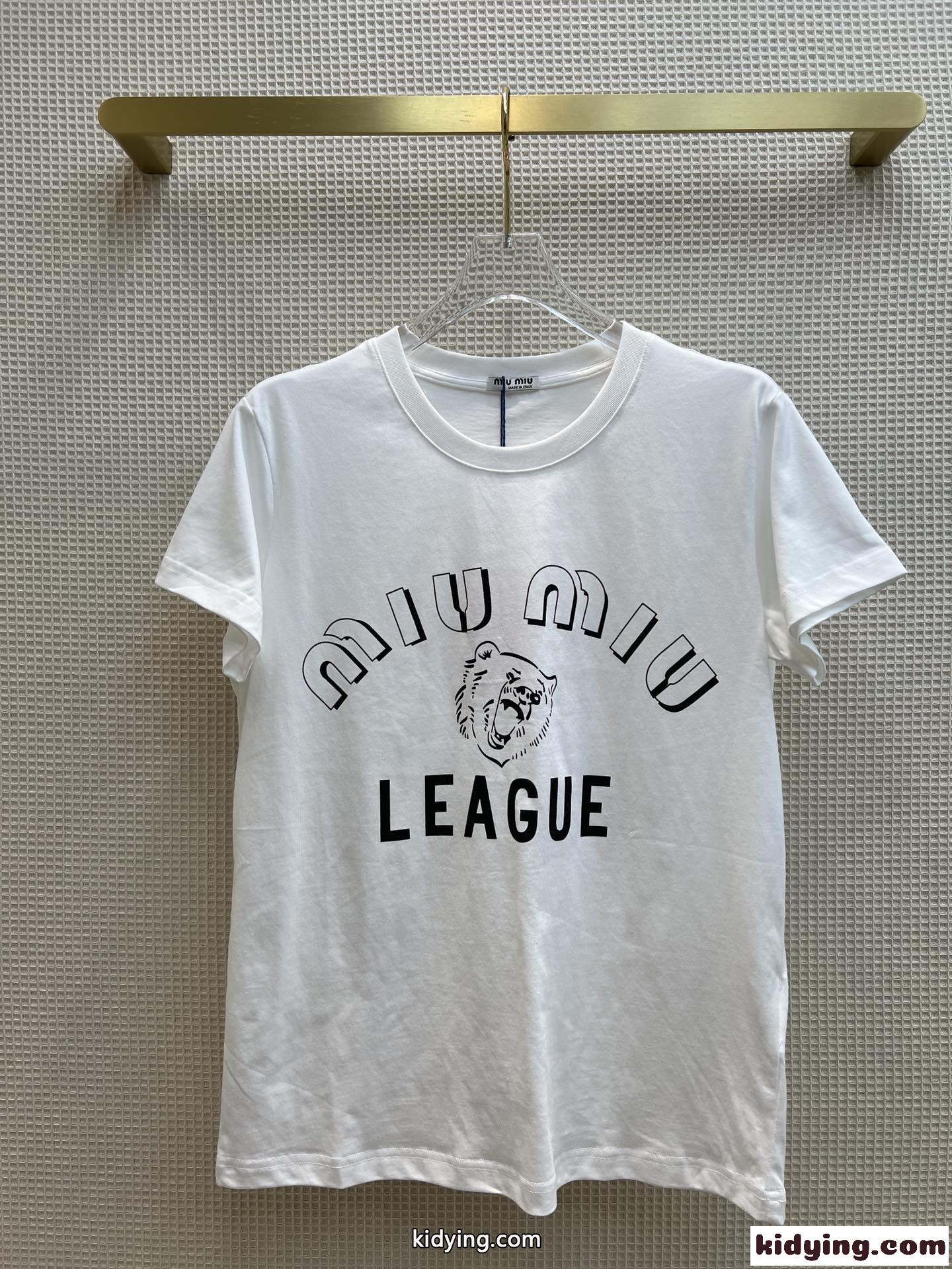 カジュアル ロゴ プリント クルーネック ミュウミュウ 半袖tシャツ コピー コットン トップス-2
