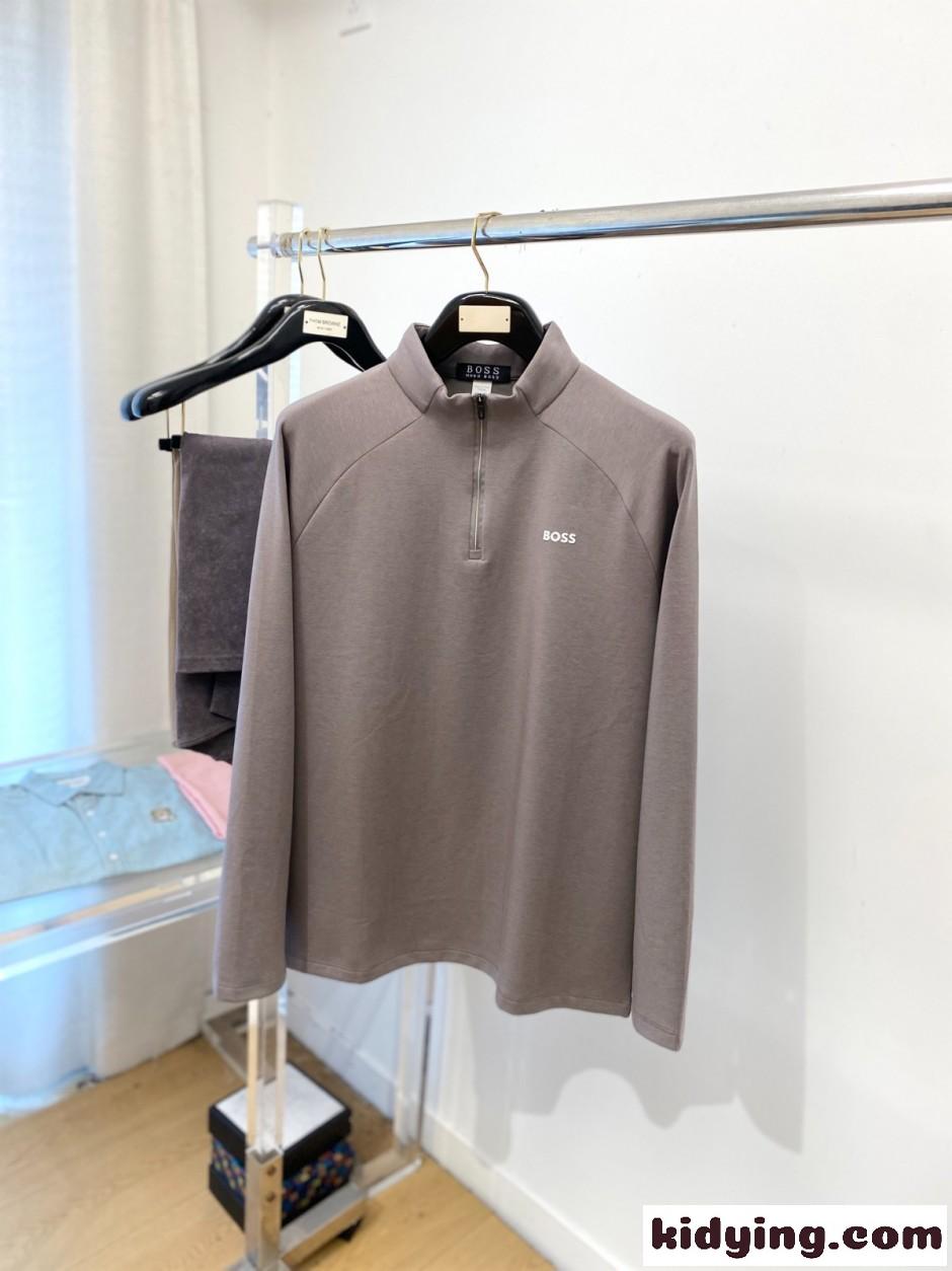ヒューゴ・ボス Tシャツ 偽物 シンプル 洗練された 胸ロゴ ハーフジップ 長袖Tシャツ-0