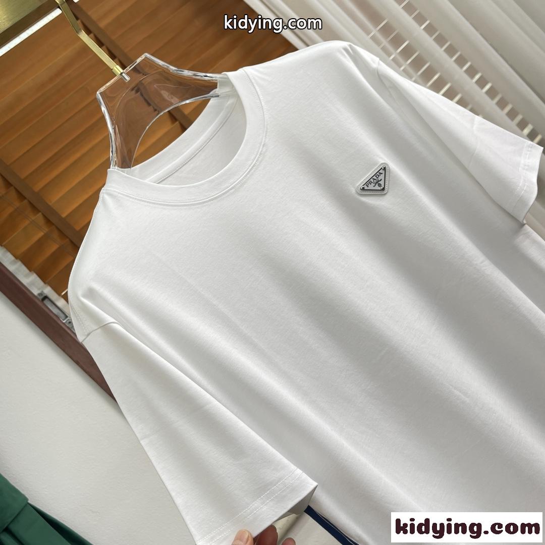 シンプル 合わせやすい ロゴ プラダ 半袖tシャツ コピー クルーネック 柔らかい 着心地いい トップス-0