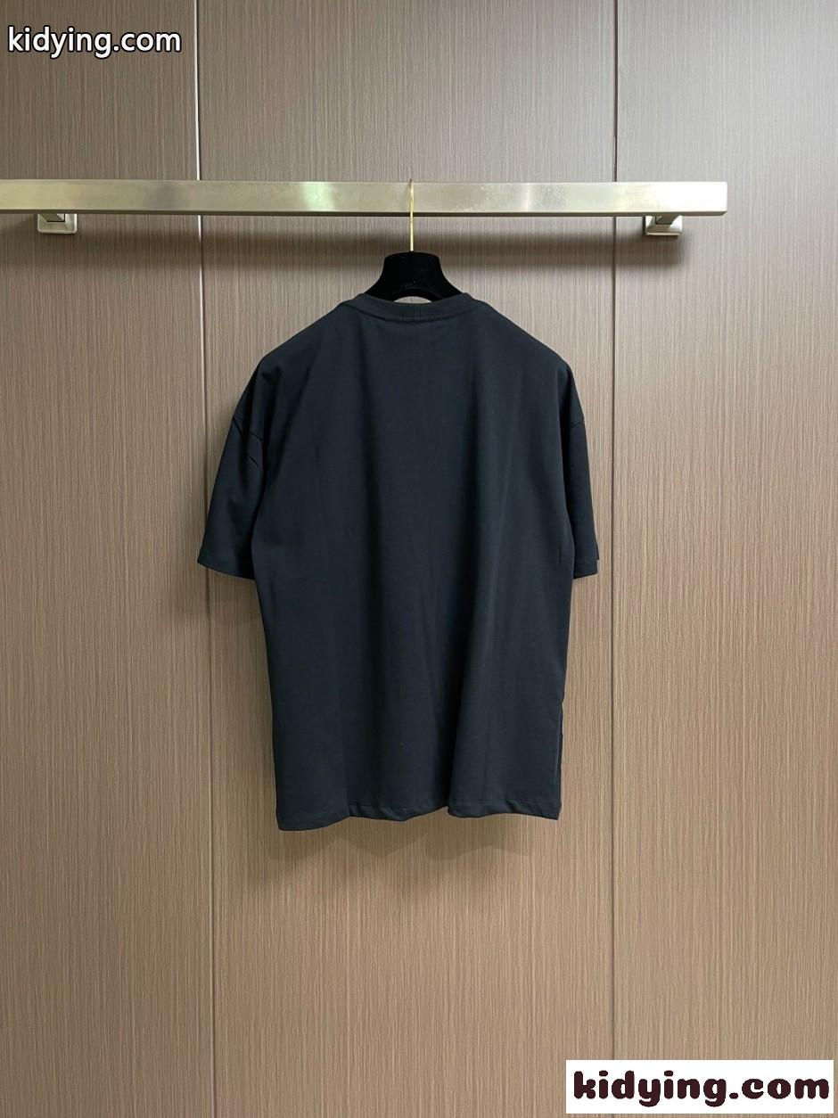 シンプル ロゴ刺繍 半袖Tシャツ セリーヌ Tシャツ 偽物 ユニセックス ブラック-0