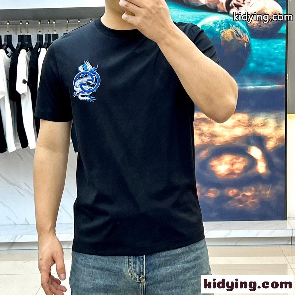 快適 シルケットコットン 刺繍入り グッチ Tシャツ コピー 半袖Tシャツ ブラック-2