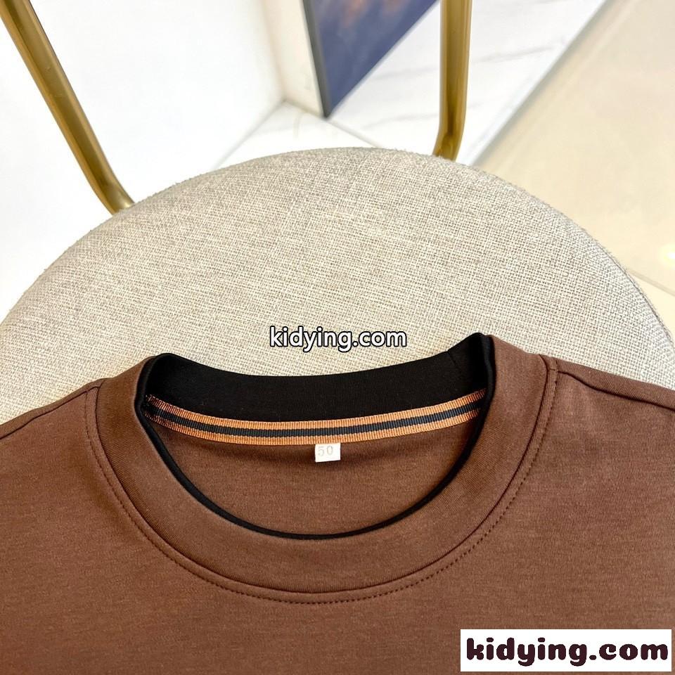 シンプル クルーネック 長袖Tシャツ エルメネジルド・ゼニア Tシャツ 偽物 ブラウン-0