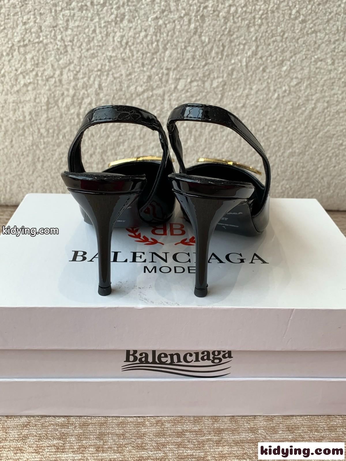 上品 BB レザー スリングバックパンプス バレンシアガ シューズ コピー ブラック-5