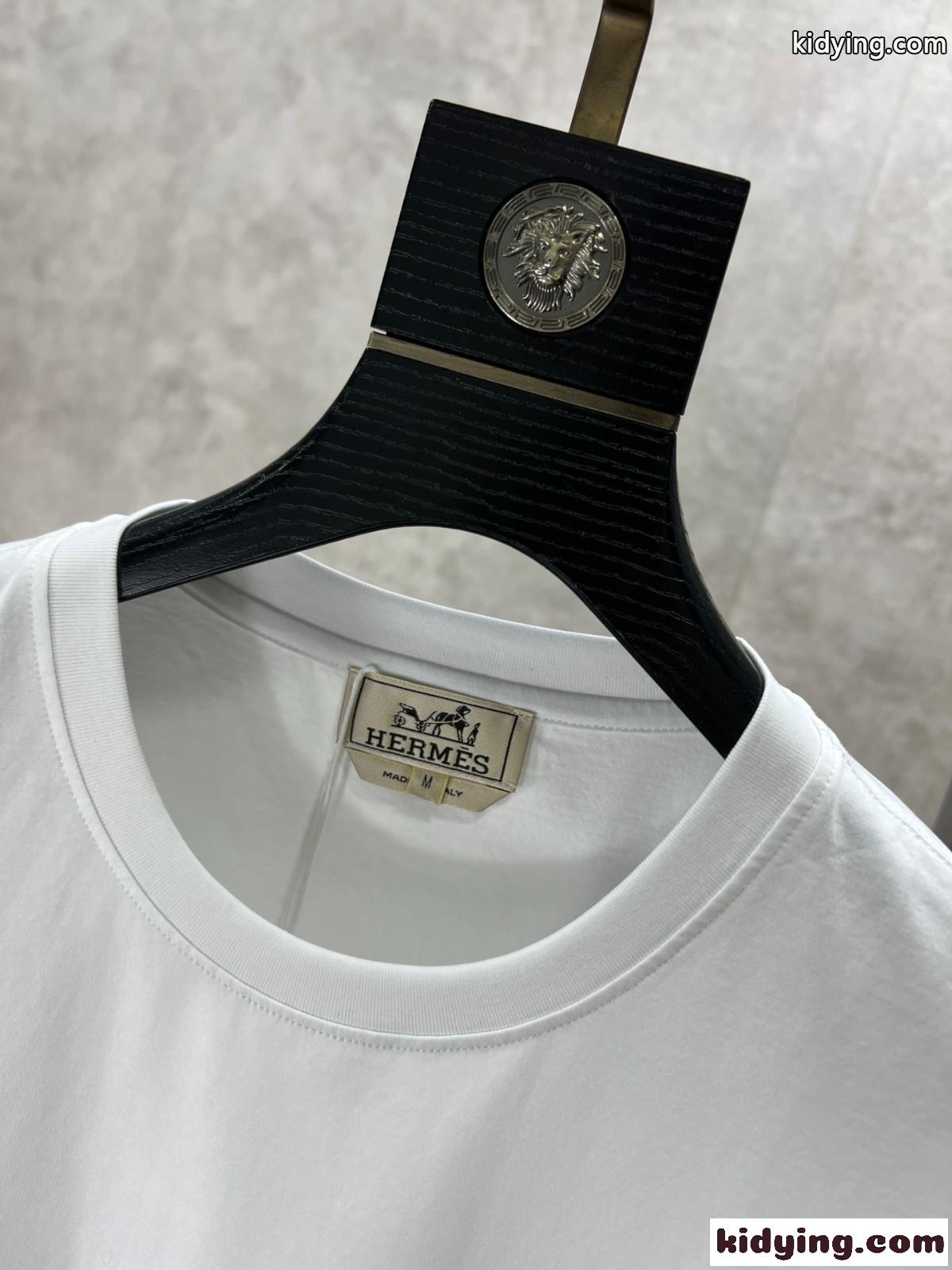 上品 カジュアル エルメス Tシャツ コピー クルーネック 半袖Tシャツ ホワイト-1