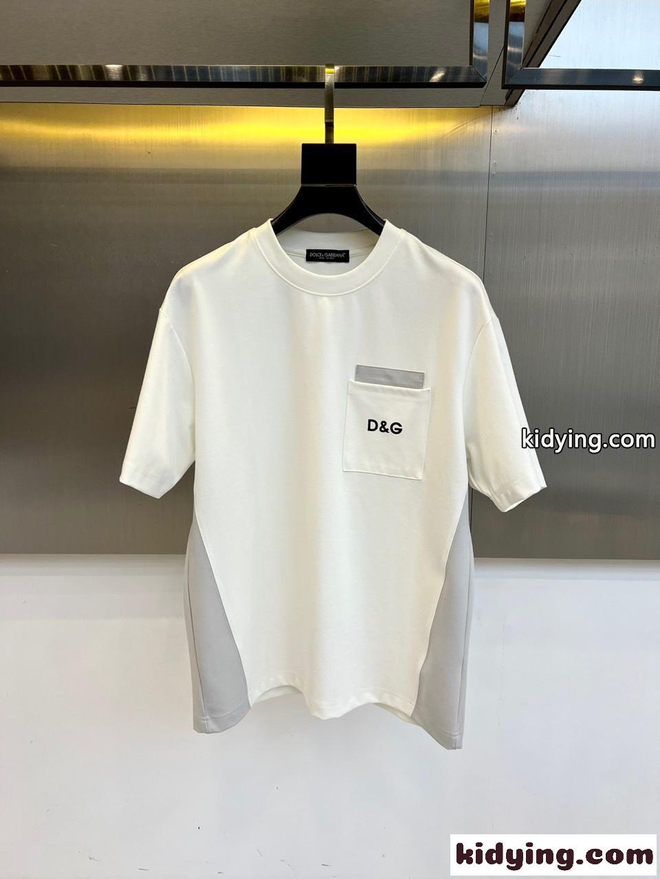 お洒落 切り替え コットン ドルチェ&ガッバーナ Tシャツ 偽物 半袖トップス ホワイト-0
