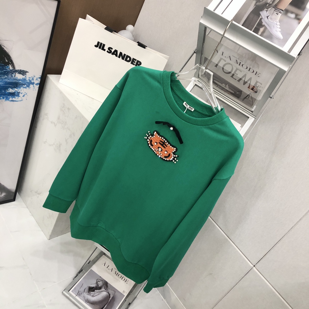 3色あり 人気 クールネック プルオーバー 長袖 刺繍入り ミュウミュウ パーカー コピー レディース 可愛い-1