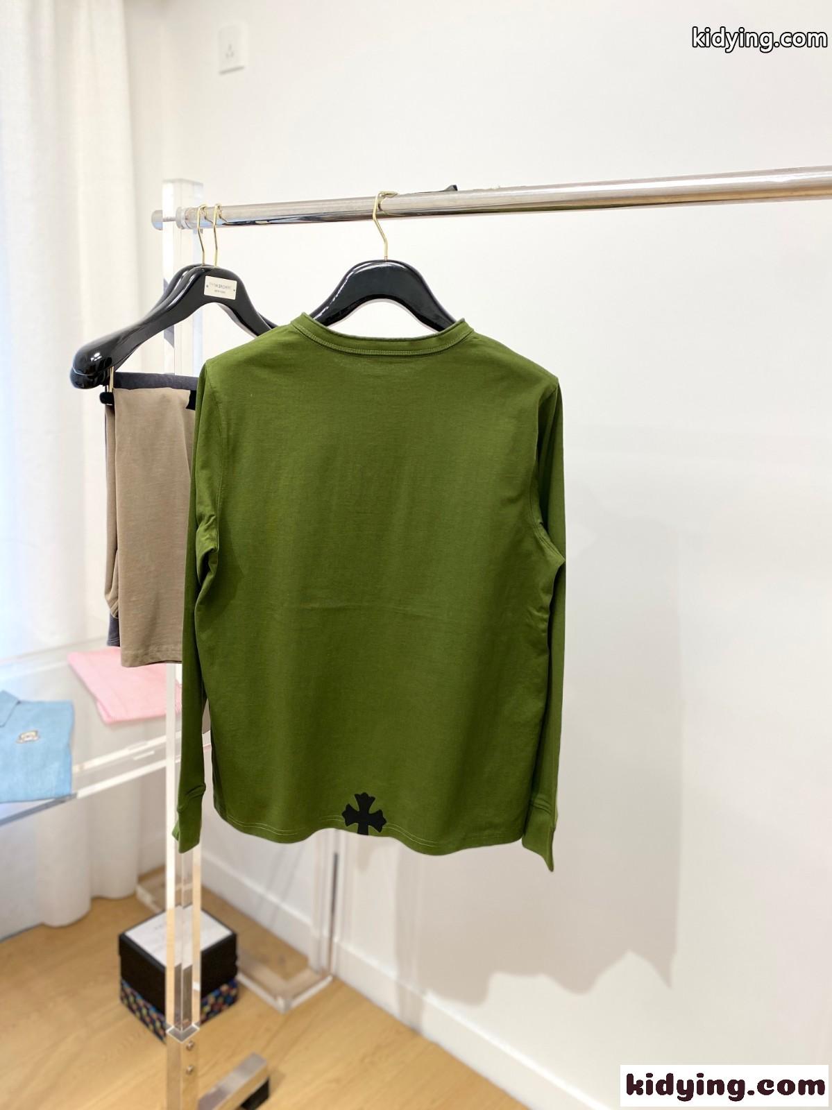 クロムハーツ Tシャツ 偽物 カジュアル クロスパッチ 長袖Tシャツ グリーン-3