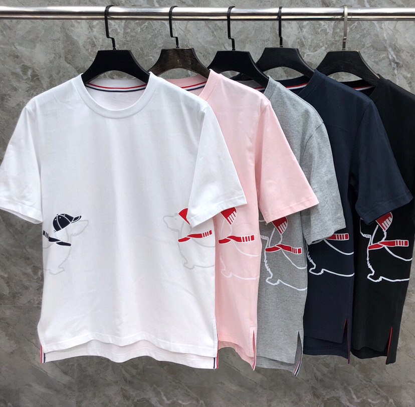 トムブラウン Tシャツ 偽物 可愛い おしゃれ プリント コットン 半袖Tシャツ-2