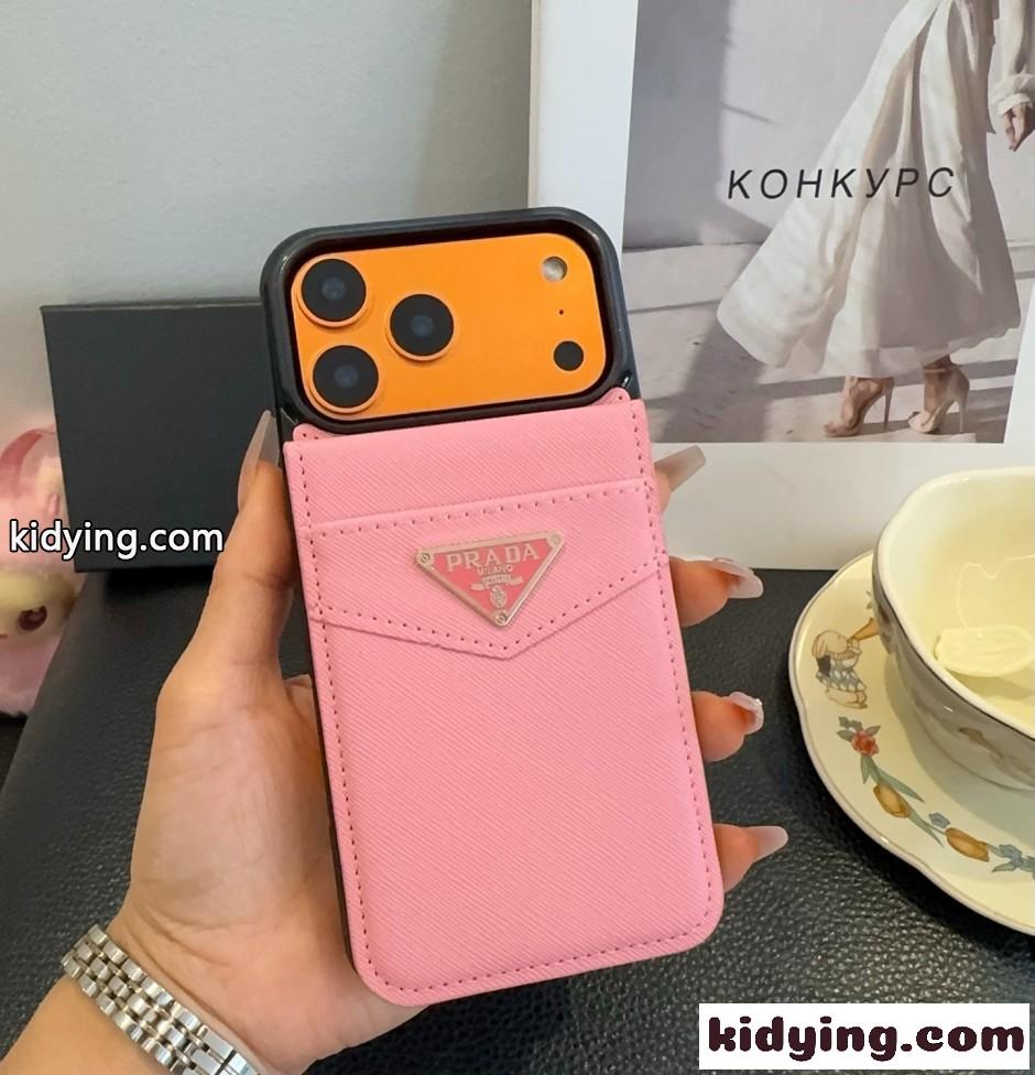 トライアングルロゴ レザー iPhoneケース プラダ スマホケース 偽物 カード収納-1