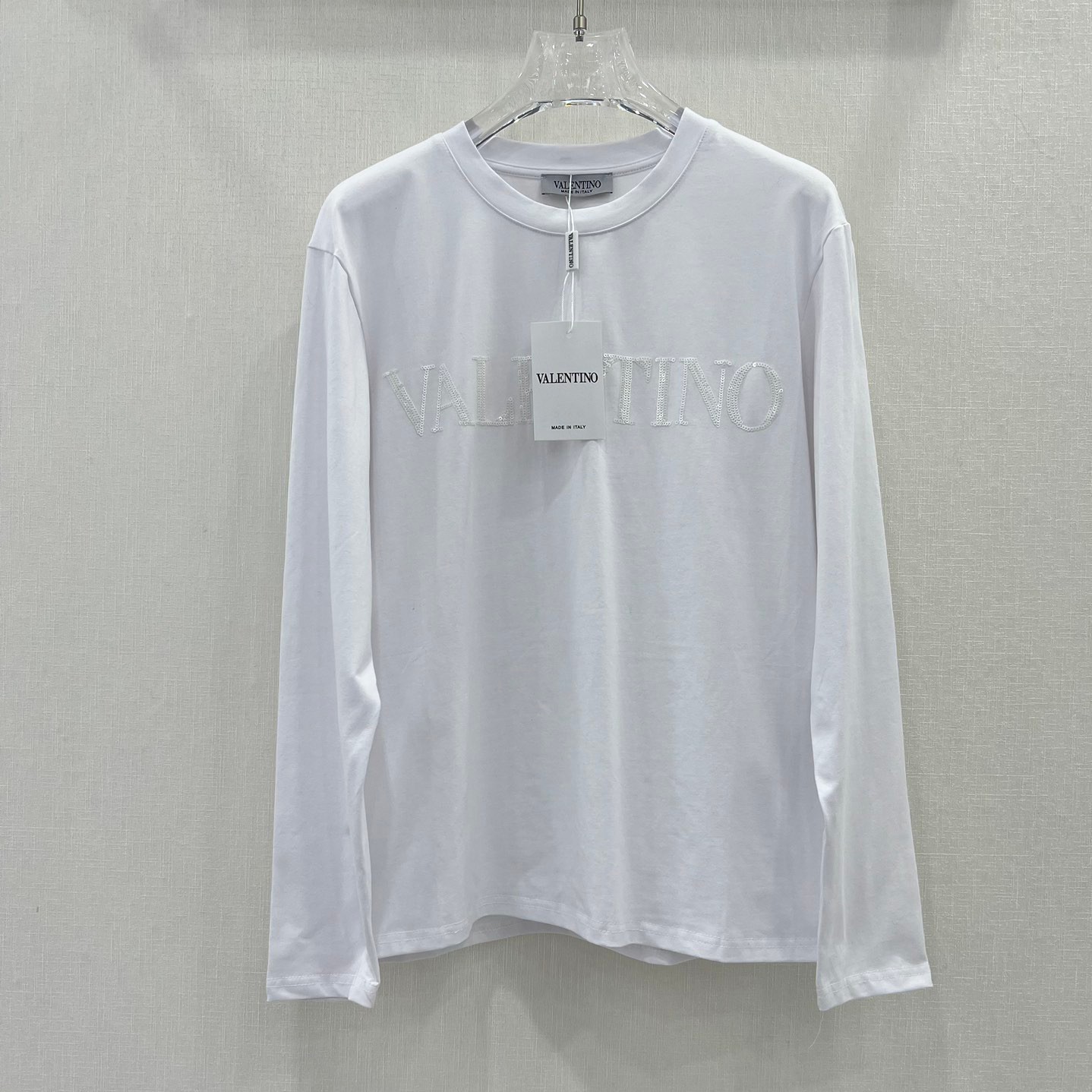 シンプル スパンコールロゴ クルーネック ヴァレンティノ Tシャツ コピー ホワイト-0