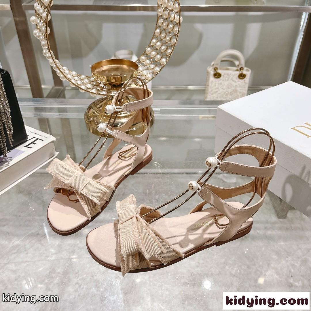 可愛い リボン パール Dior Adiorable サンダル クリスチャン・ディオール サンダル コピー ベージュ-1