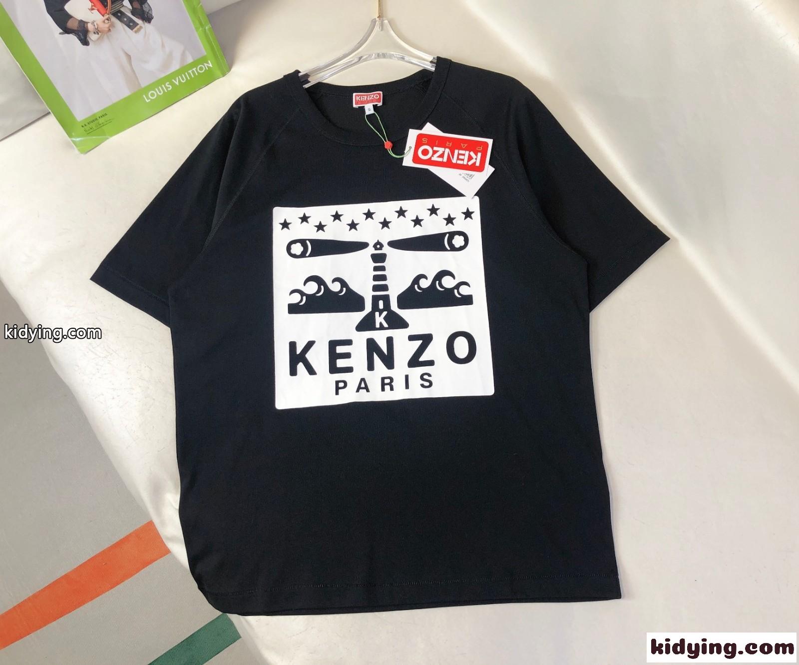 シンプル クルーネック プリント 半袖Tシャツ ケンゾー Tシャツ コピー ユニセックス-2