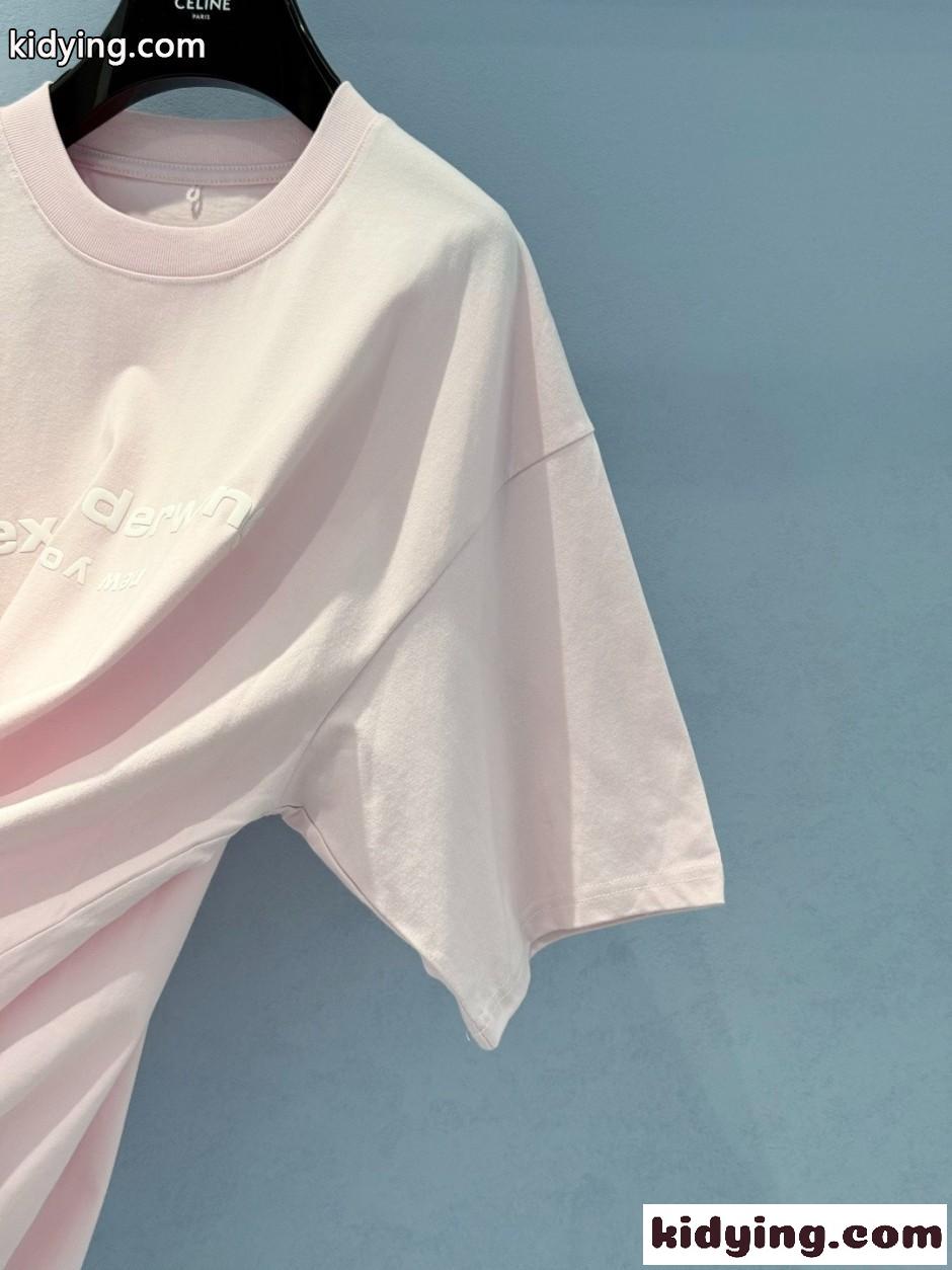 アレキサンダーワング Tシャツ 偽物 ユニセックス ロゴ 半袖Tシャツ ピンク-4