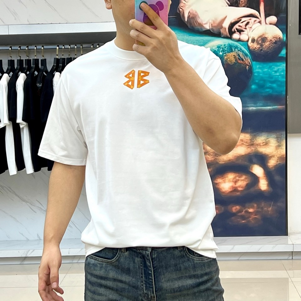 バレンシアガ Tシャツ 偽物 ロゴプリント クルーネック 半袖Tシャツ ホワイト-1