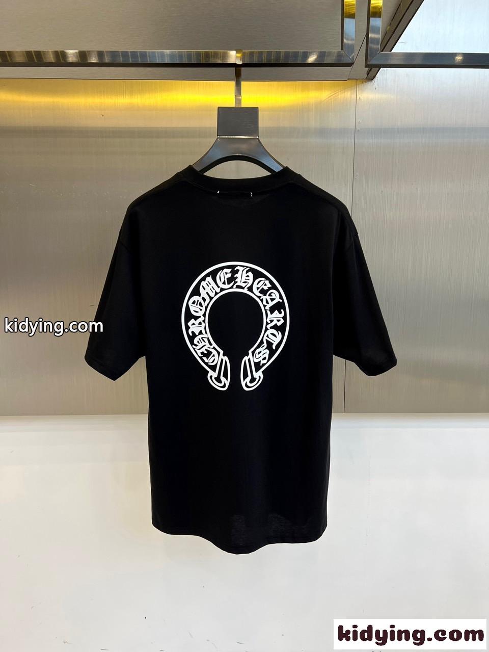 クロムハーツ Tシャツ 偽物 カジュアル プリント クルーネック 半袖Tシャツ ブラック-4