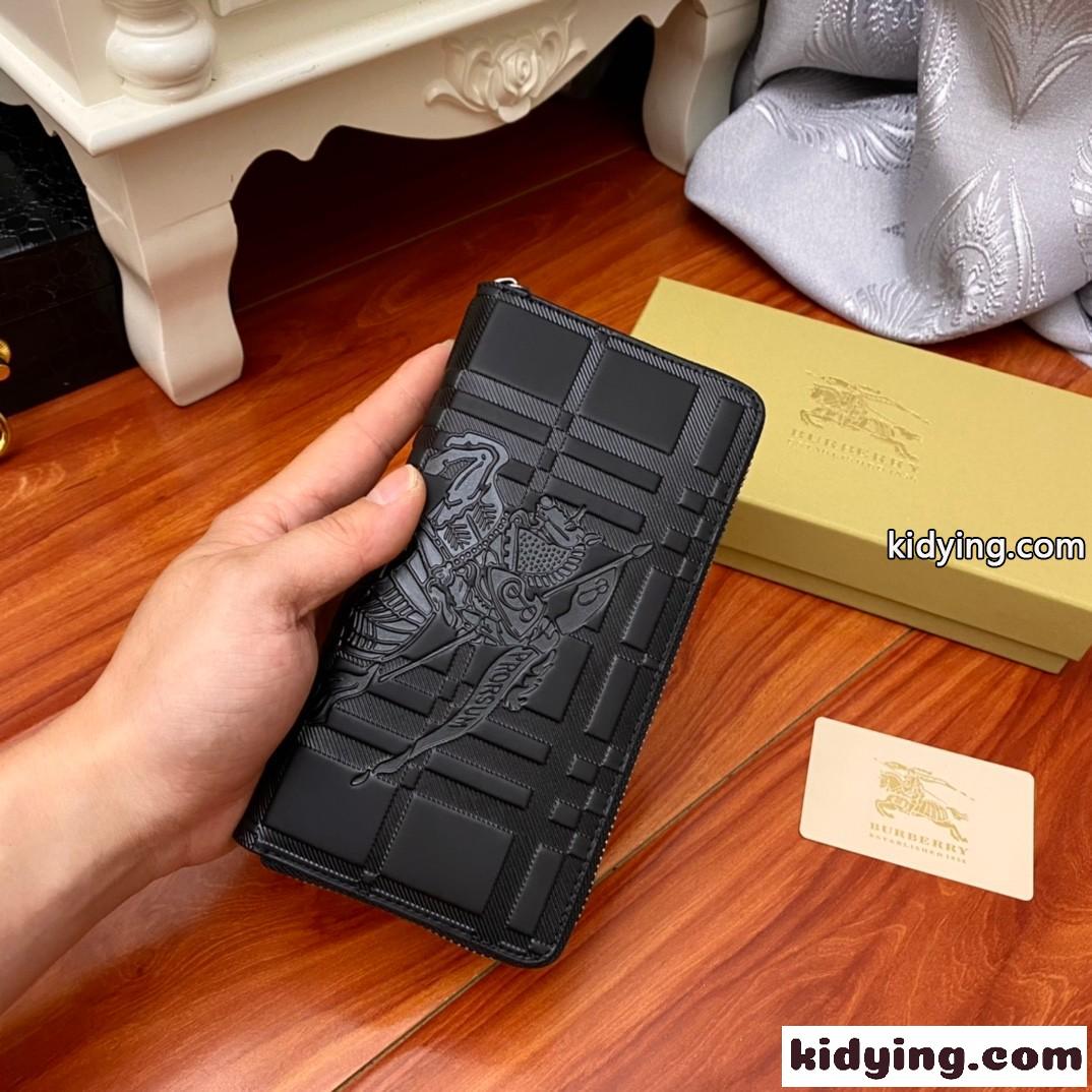 上品 カジュアル ファッション ラウンドファスナー レザー ウォレット バーバリー 財布 メンズ コピー ブラック YKKファスナー-3