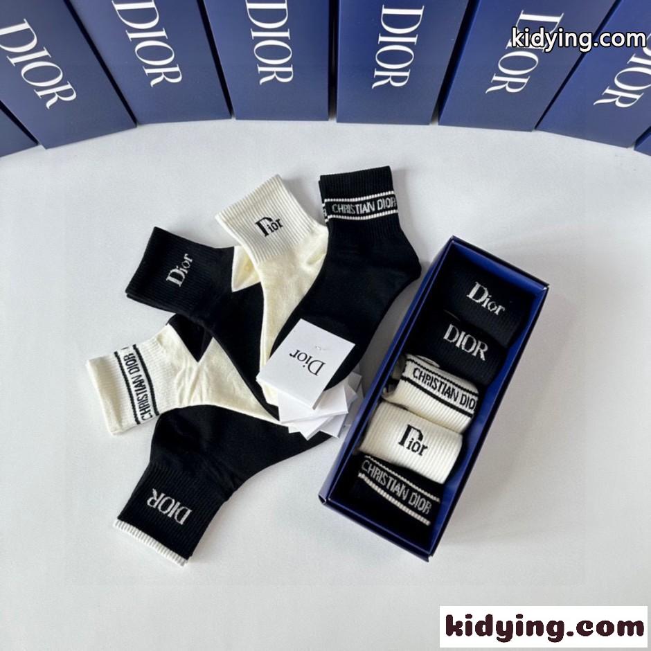 おしゃれ ロゴ入り 5足セット アンクルソックス クリスチャン・ディオール 靴下 偽物-3