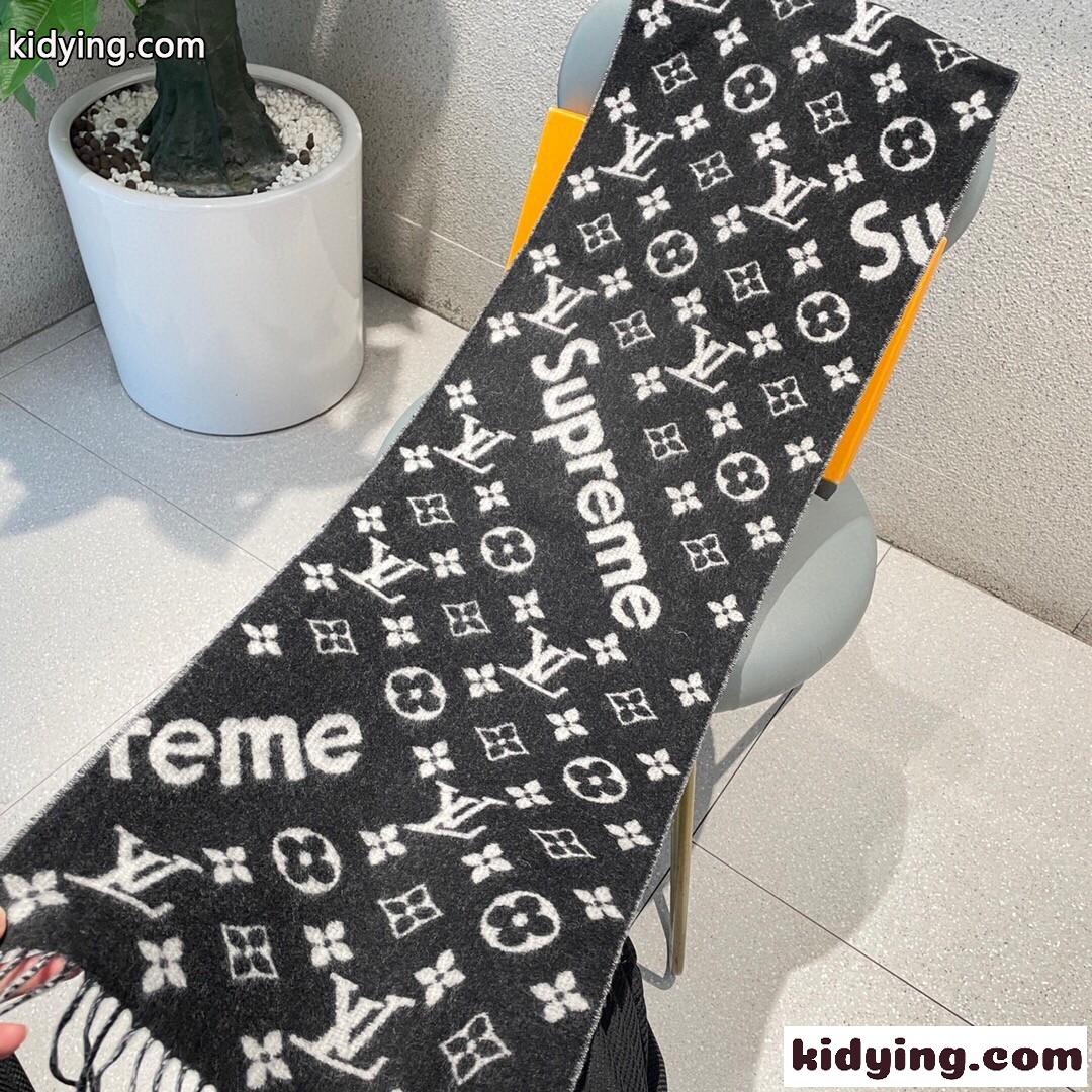 大人気 Supreme×LouisVuitton モノグラム マフラー コピー カシミヤ ブラック-4
