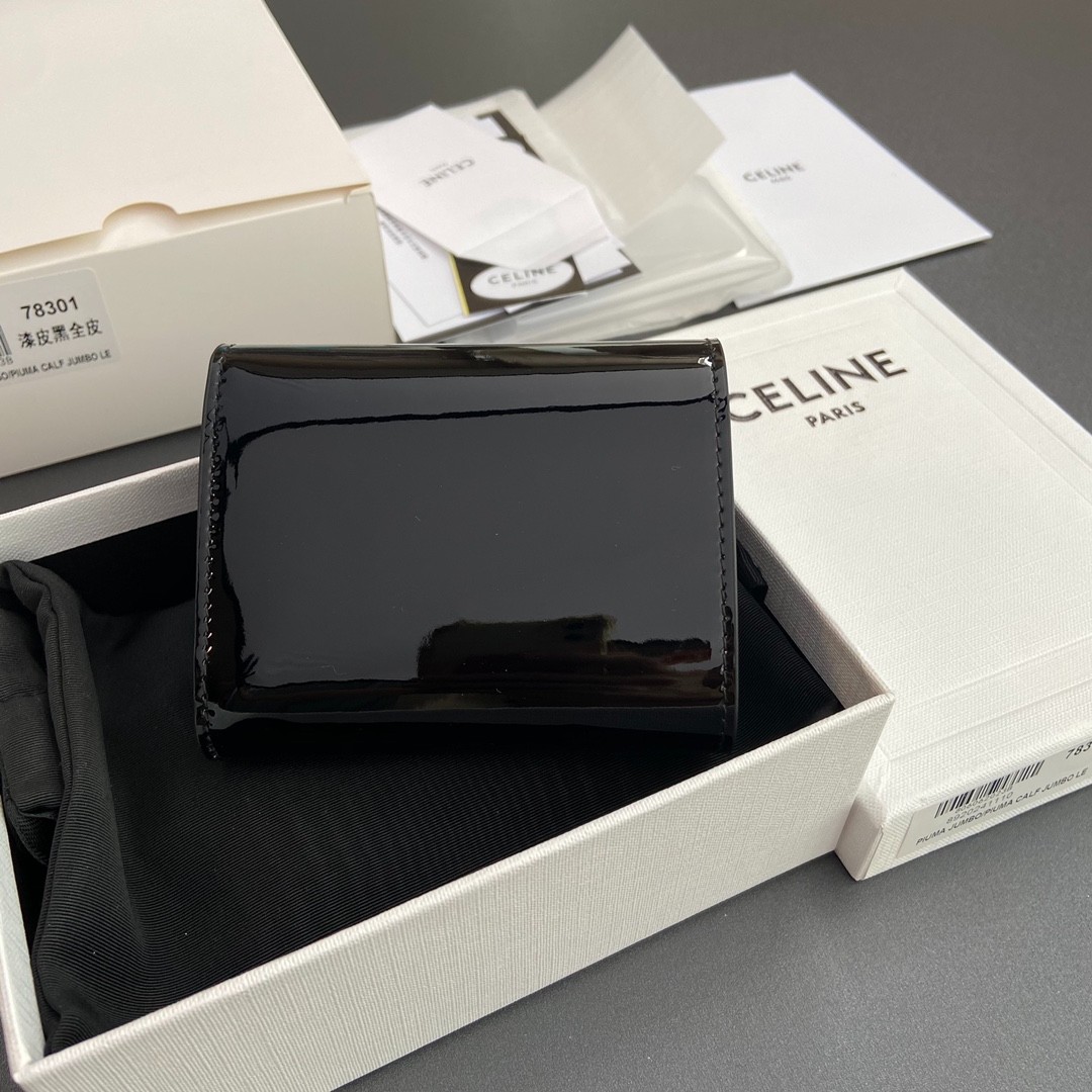 N級品 パテントレザー セリーヌ 財布 スーパーコピー 3つ折り財布 ブラック-0