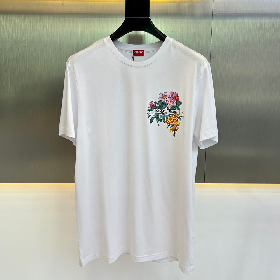 ALOHA FLOWER TATTOO プリント クルーネック ケンゾー Tシャツ コピー ホワイト-0