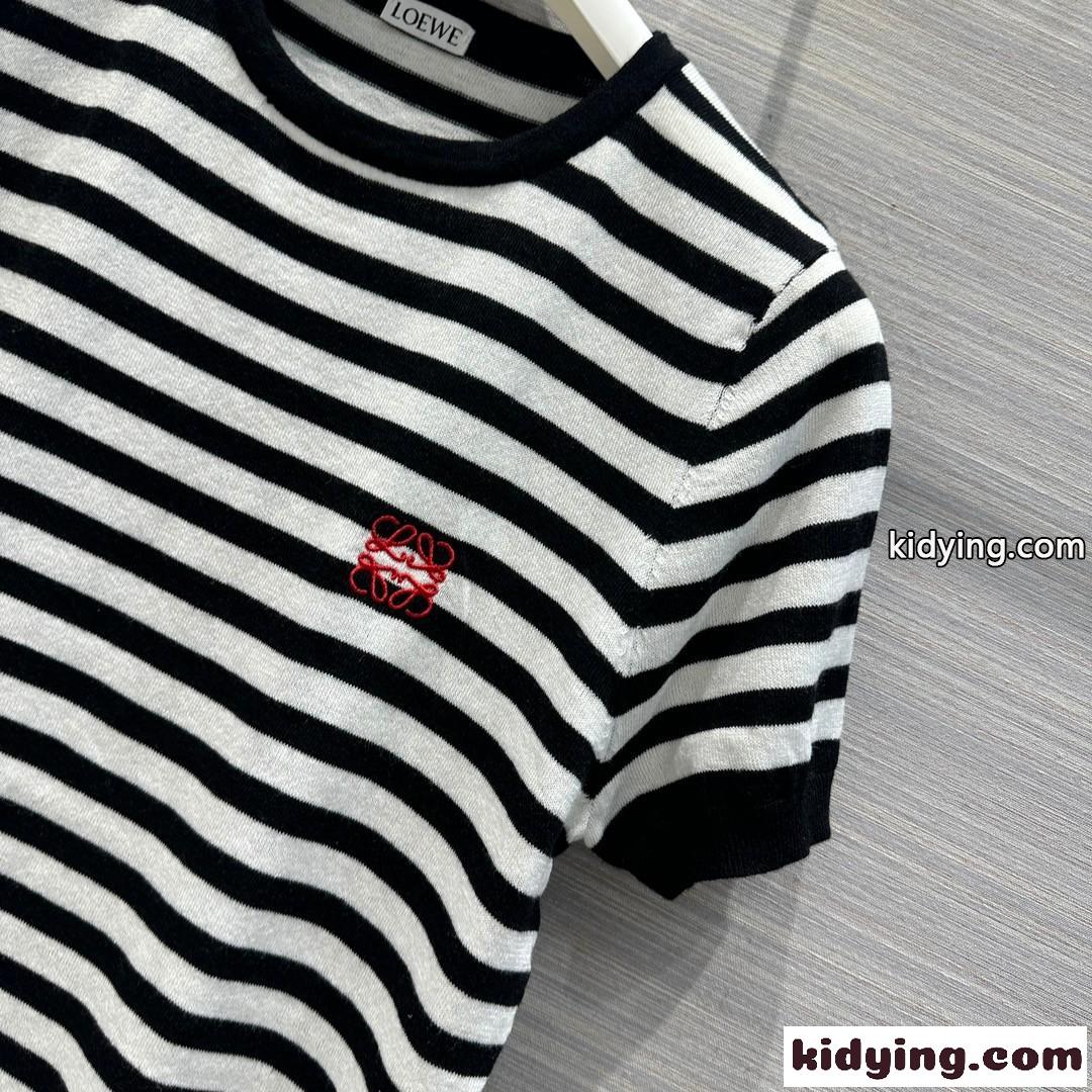 カジュアル 定番 ストライプ ウール ニット ロエベ Tシャツ コピー ショートスリーブ-1
