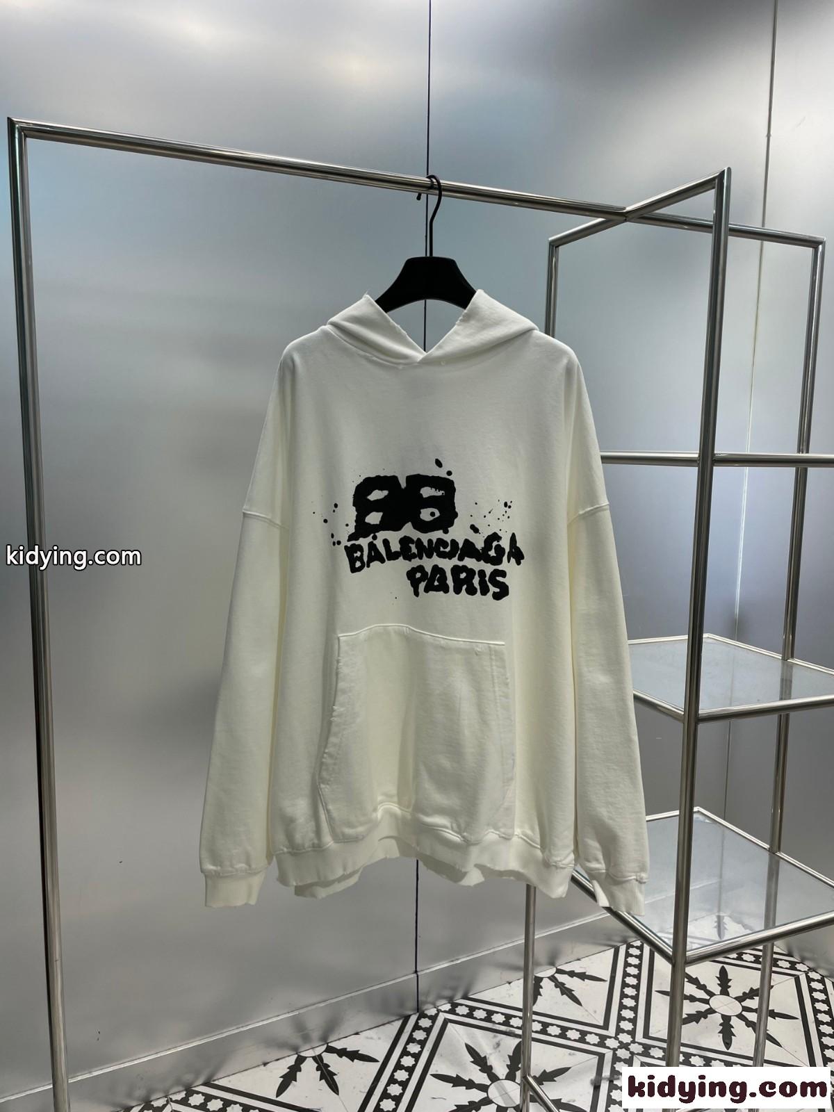 カジュアル バレンシアガ HAND DRAWN BB ICON HOODIE ラージフィット コピー ホワイト-0