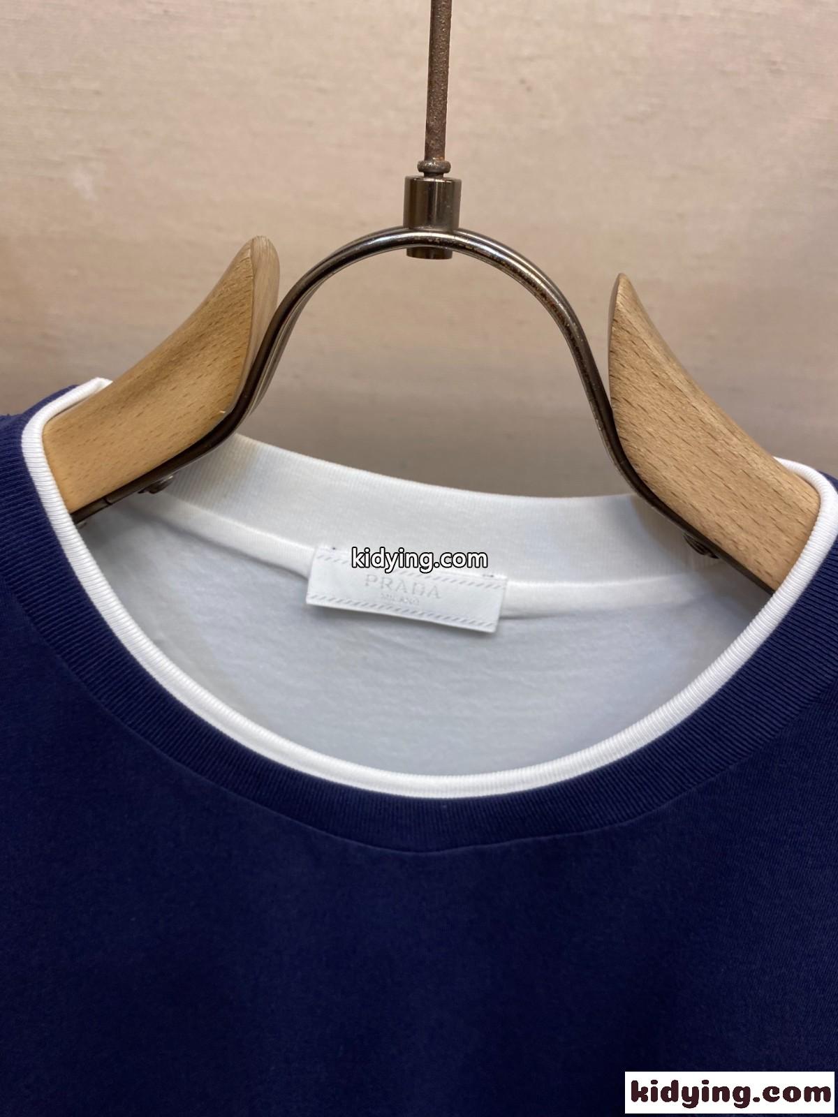 おしゃれ コットン 半袖Tシャツ プラダ Tシャツ コピー ユニセックス ブルー-2