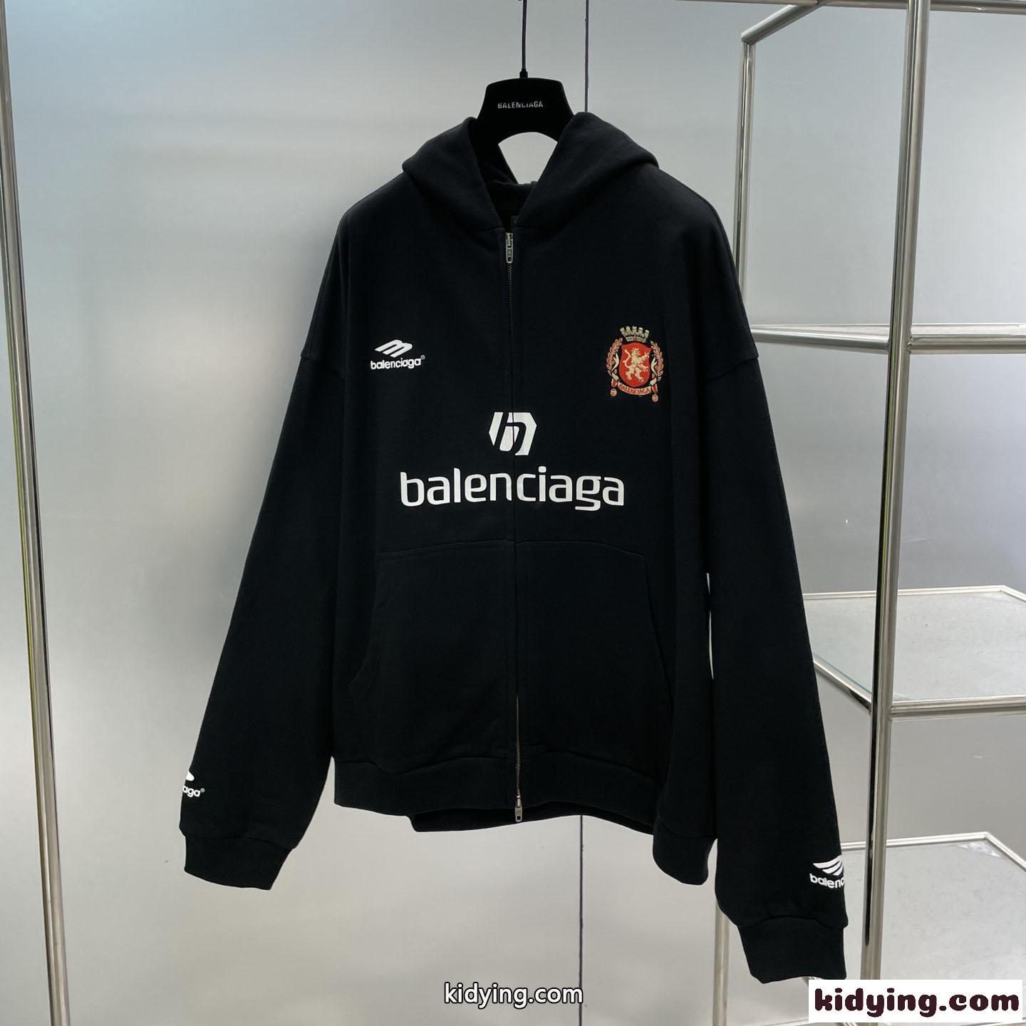 PARIS SOCCER ジップアップ フーディー バレンシアガ パーカー コピー ブラック-0